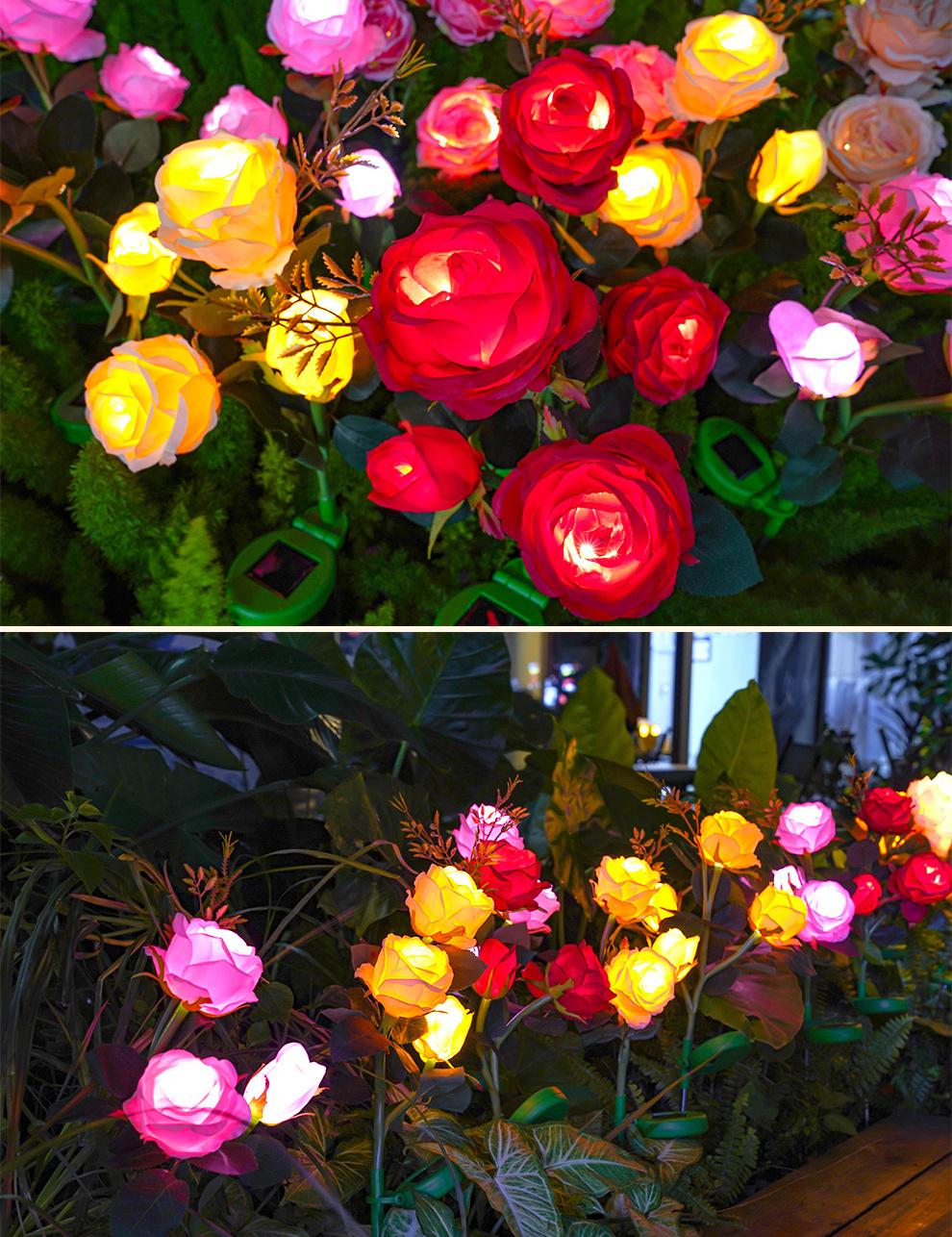 3 - Head Rose Lamp Lawn Simulation Flower Ground Insert Solar Lamp