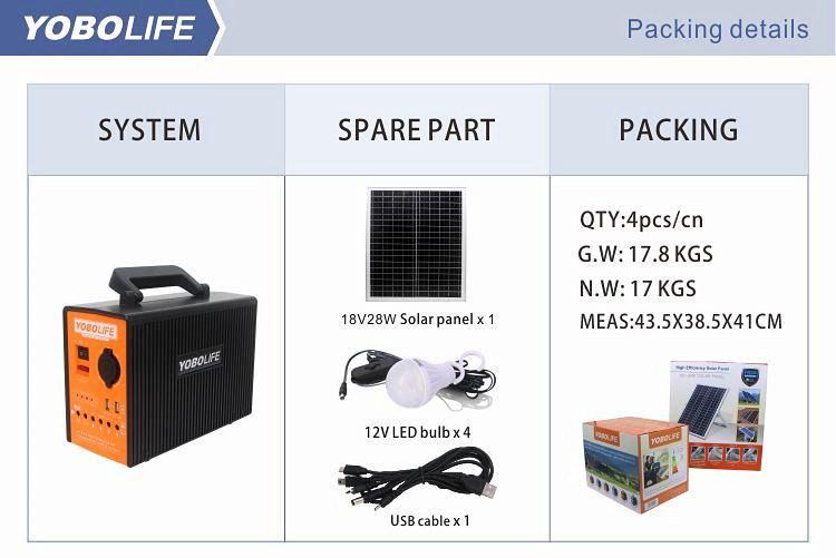 Solar System with DC 12V Socket /4psc LED Bulbs/Mobile Phone Charger