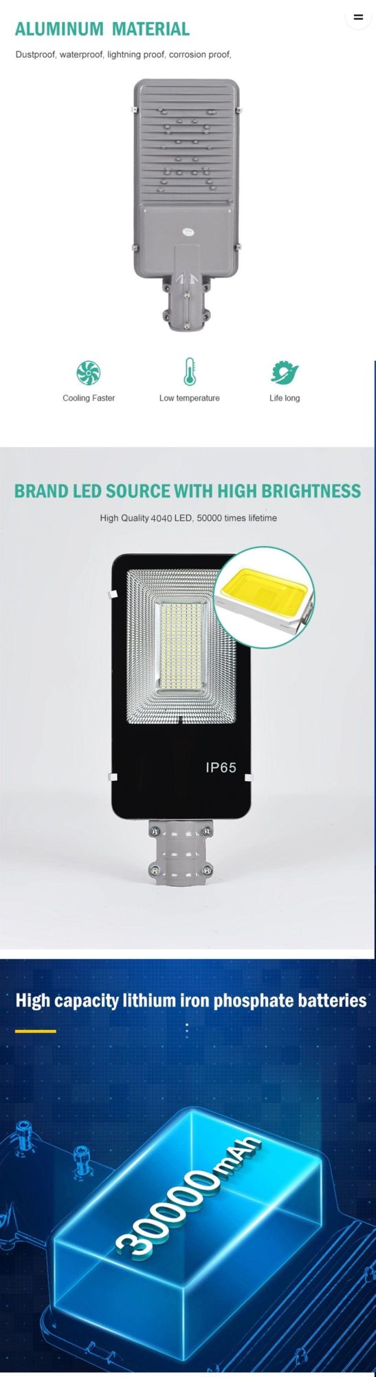 Rechargeable Light LED Solar Light Li-ion Battery Outdoor Lamp