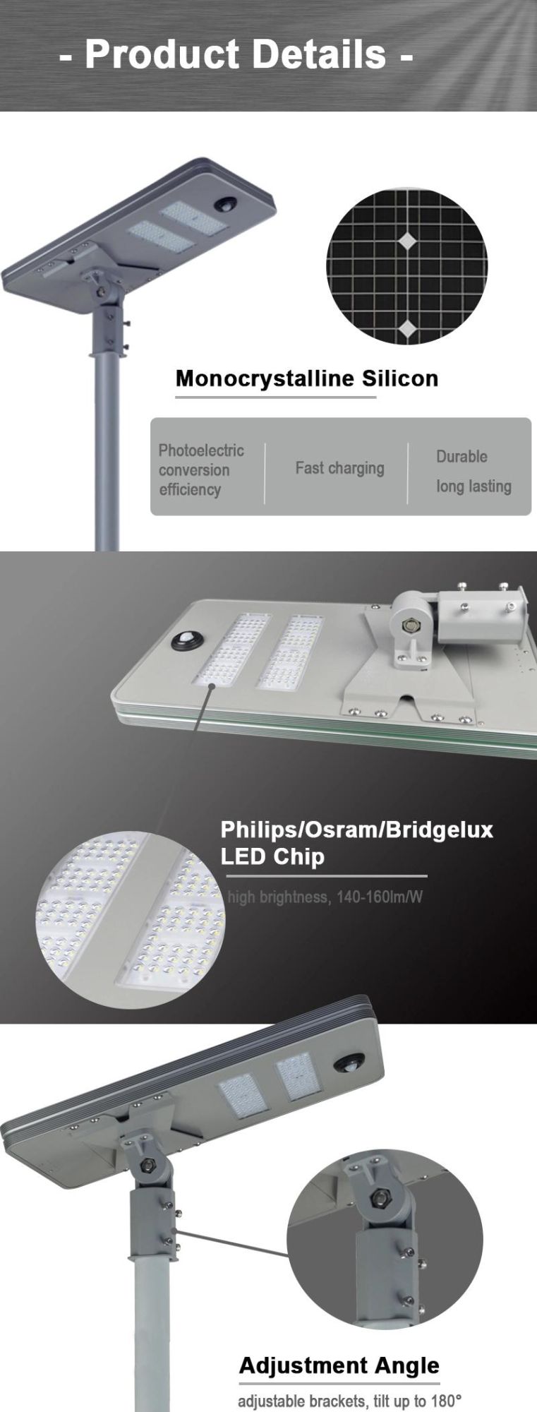 IP65 Outdoor Garden Energy Saving Integrated LED Sensor Solar Street /Road Light with Panel Sensor and LiFePO4 Battery