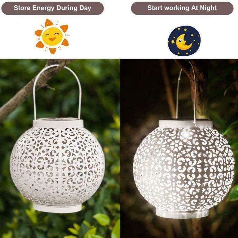 Simva LED Lantern Outdoor Solar Power Hanging Lamp Garden Lawn Landscape Light, Hanging Lamp Hollow Solar LED Iron Art Lantern Light Solar LED Garden