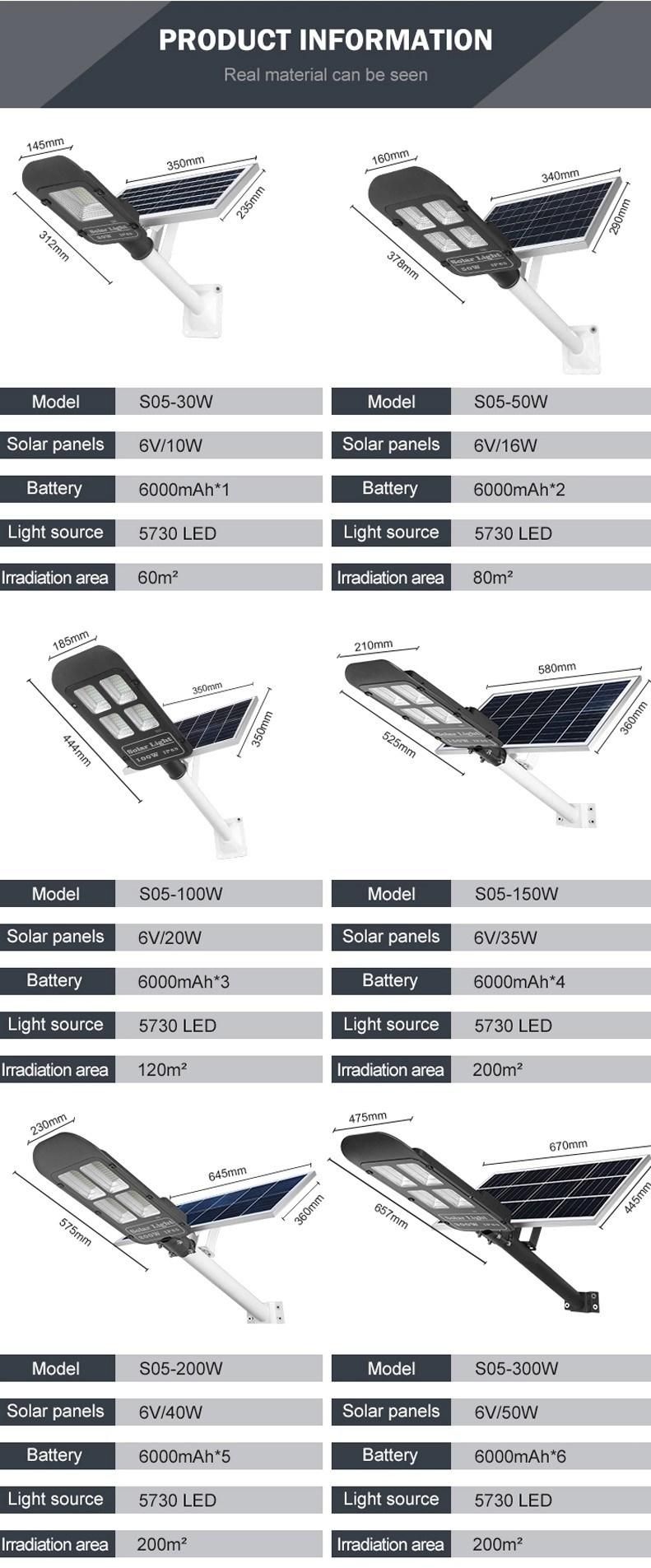 200W Bright Lights Energy Saving Power System Road Products, Customized 30W 50W 100W 150W 200W 300W Separated Solar LED Street Lighting