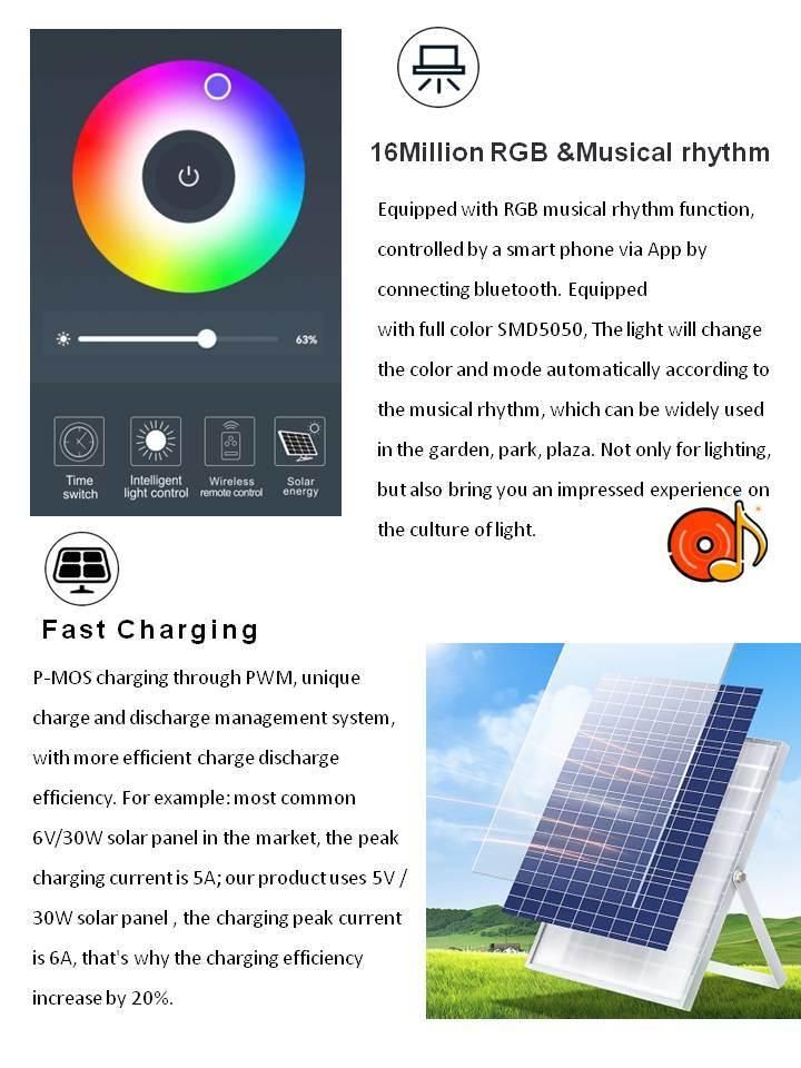 High Lumens Solar Flood Light with RGB Music Flash Lighting System