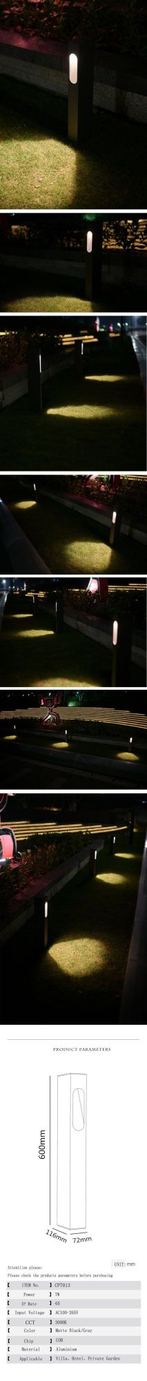 Sand Ash Die-Cast Aluminum Body 7W Outside LED Bollard Floor Square Garden Light