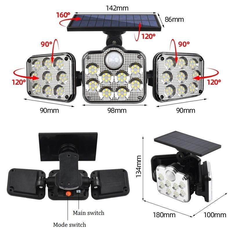 Solor Power Outdoor Waterproof Security Lamps, 3 Head Garden Wall Spot Light LED, High Brightness LED Garden Outdoor Lights