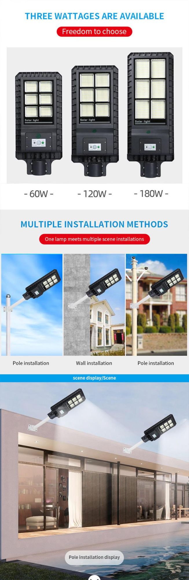 Solar Street Light with Remote Controller Outdoor Lighting Waterproof PIR Motion Sensor