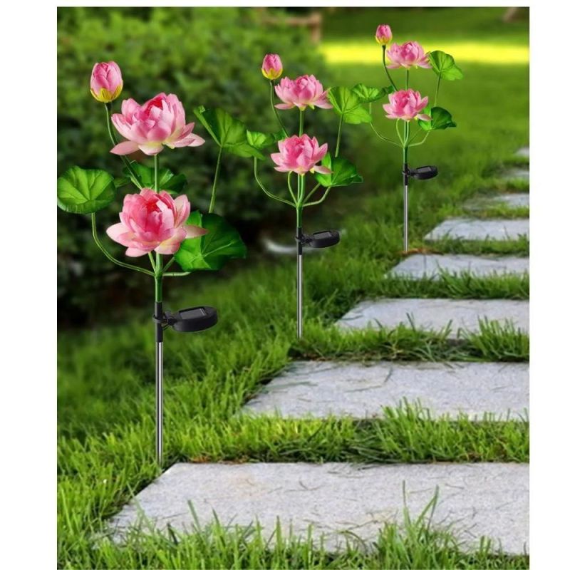 Garden LED Lotus Lamp Solar Flower Lights Outdoor Lawn Waterproof Solar Powered Landscape Pathway Patio Walkway Summer Decoration Wyz20552