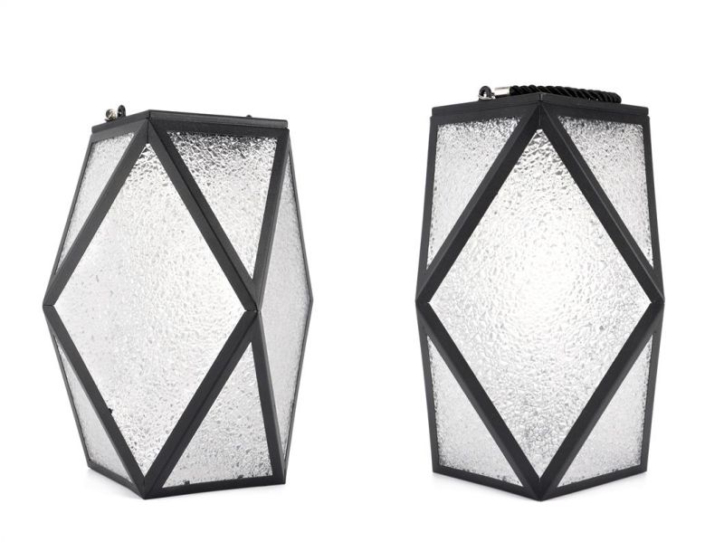 Modern Polyhedron Solar Lantern Garden Stake Light with Shepherd Hook