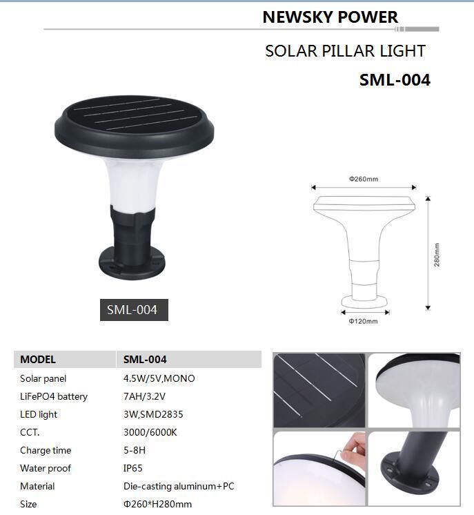 China IP65 Waterproof Easy Install Warm Light Solar Pillar Light for Outdoor Pathway Gate Home