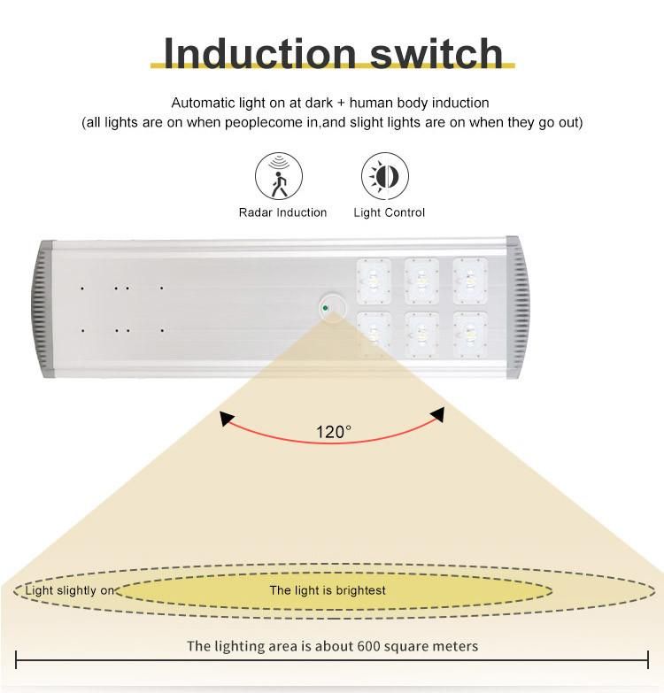 Lighting Area 800 Square Meter Black Solar LED Street Lights Garden Outdoor