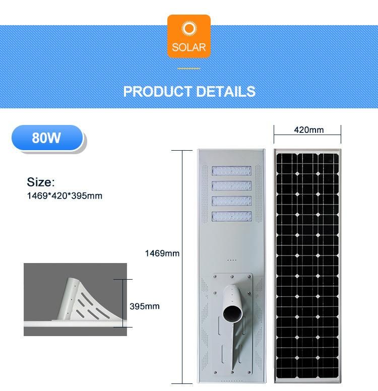 110lm/W Brand 3030 LED Chips 80W Solar Powered Street Light