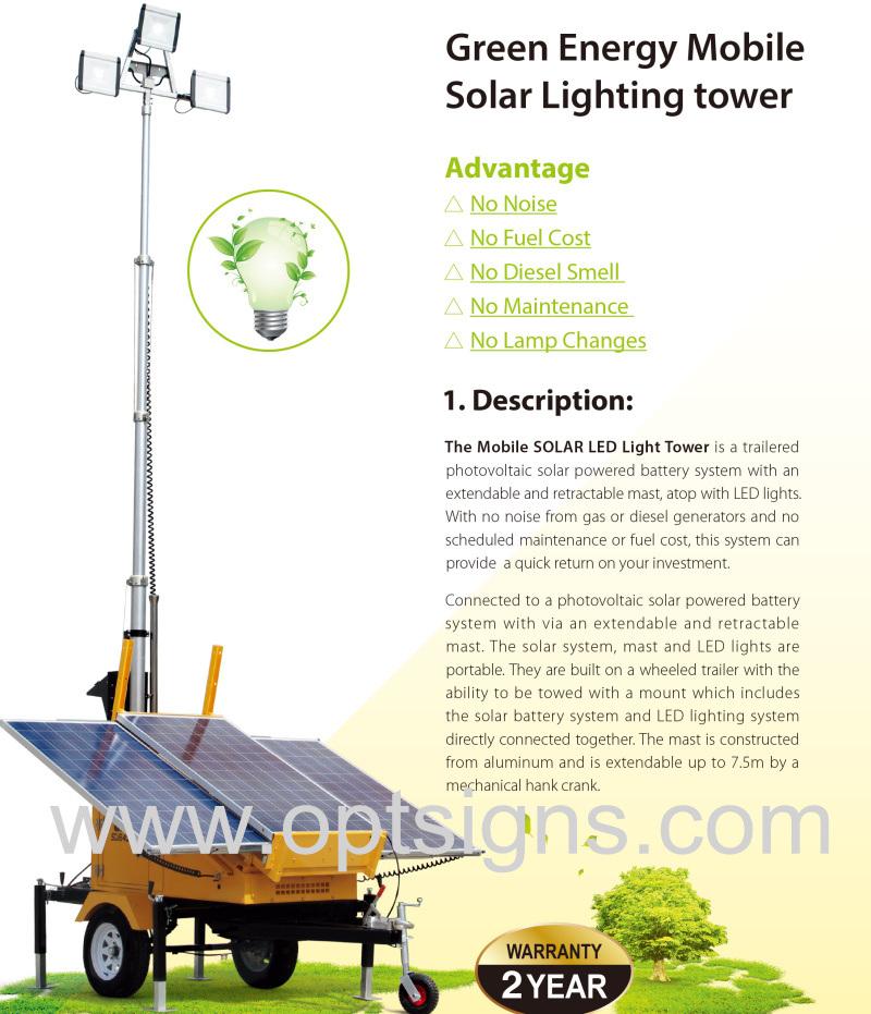 193101g China OEM Cheap Solar Power 12V 24V Battery Trailer Mount Electronic Light Tower