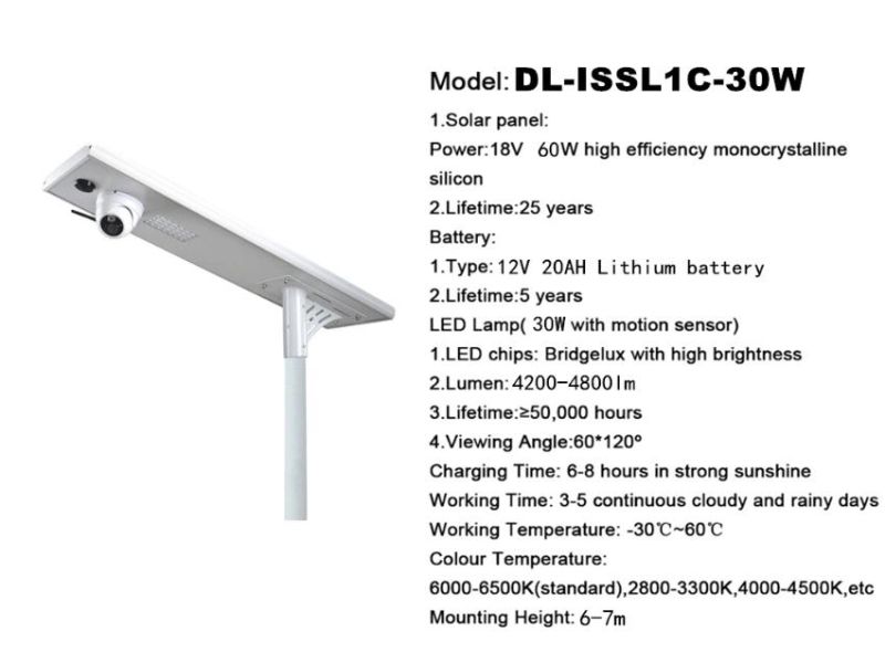 Modern Aluminium LED Light 30W Solar LED Street Light with CCTV Camera