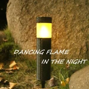 96LED Flickering Flame Torch Dancing Fire Knit Rattan Design Round Column Post Stake Solar Outdoor Garden Courtyard Lawn Decoration Light