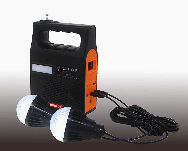 6V Solar Light with FM Radio /MP3 Function LED Bulbs Mobile Solar Charging System