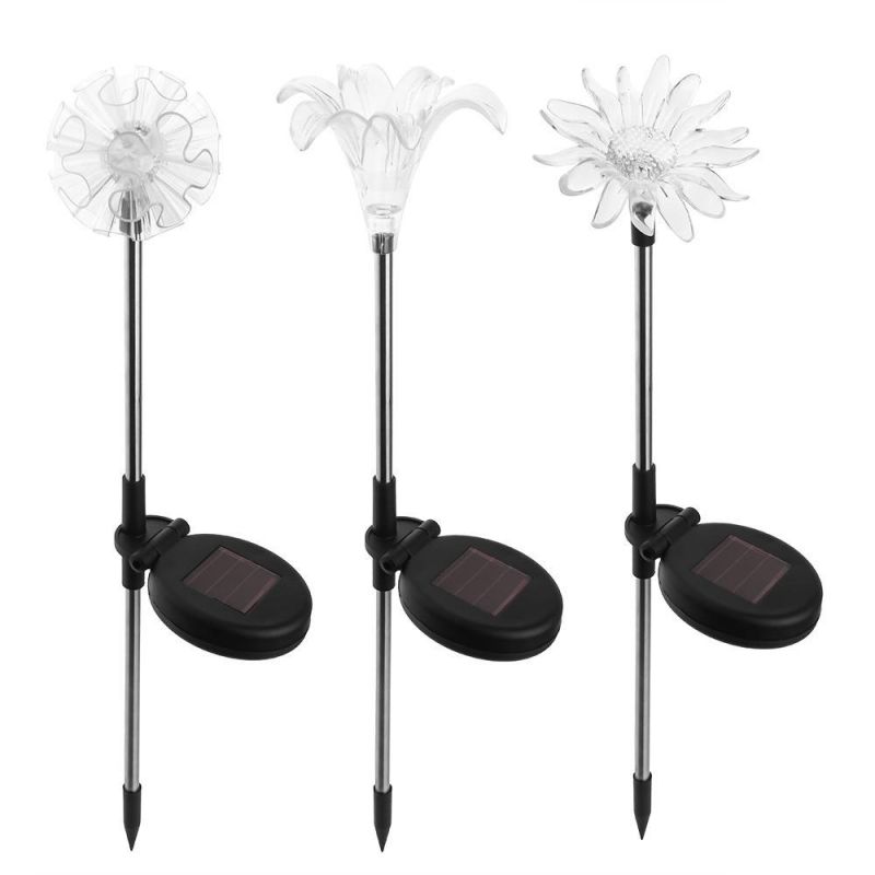 Solar Stake Lights, Garden Patio Outdoor Life-Size Flower Figurines LED Dandelion & Lily & Sunflower - Color Changing Set of 3 Esg12024