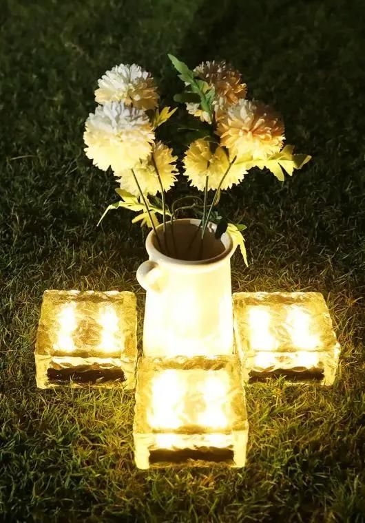 New Style R Solar Energy Light Crystal Glass Ice Brick 4LED Lights 10X10X5cm