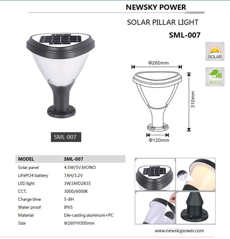 Wholesale Manufacturer Hotsale Work Efficiently Solar Pillar Light for Countyard Garden Cottage Resident