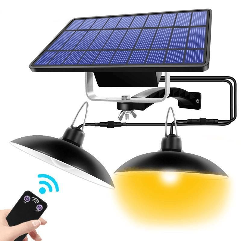 Double Head Solar Pendant Light Outdoor Solar Lamp Shed Lights with Cable for Garden Yard