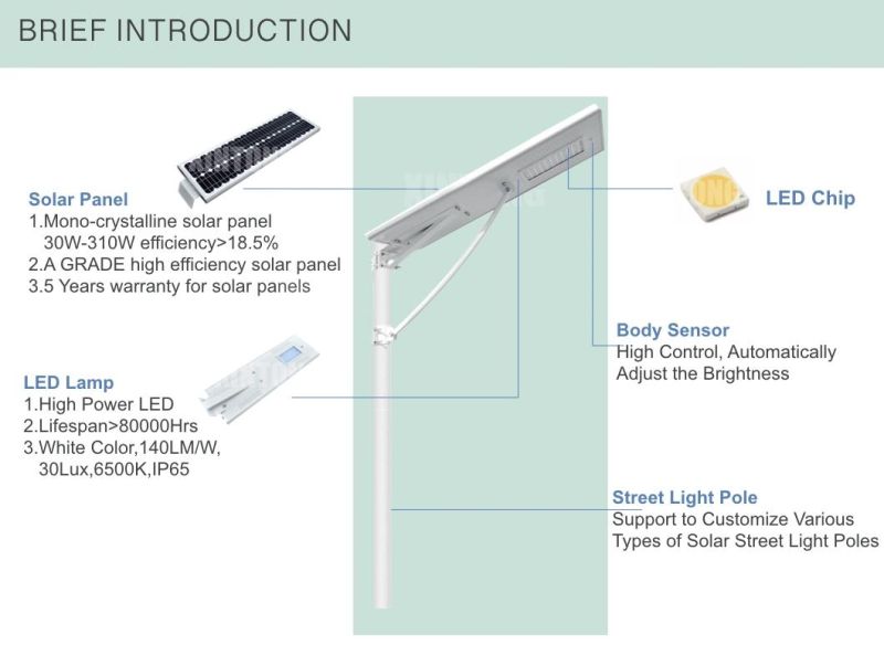 30W Integrated LED Street Light with Grade a Solar Panel