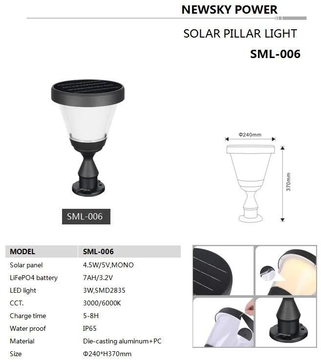 2021 New Solar Product IP6 Waterproof Warm Light Solar Pillar Lamp for Path Home Park Gate Outdoor