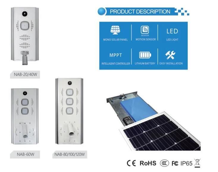 8m 80W High Bright Customized High Efficiency Solar Street Light All in One