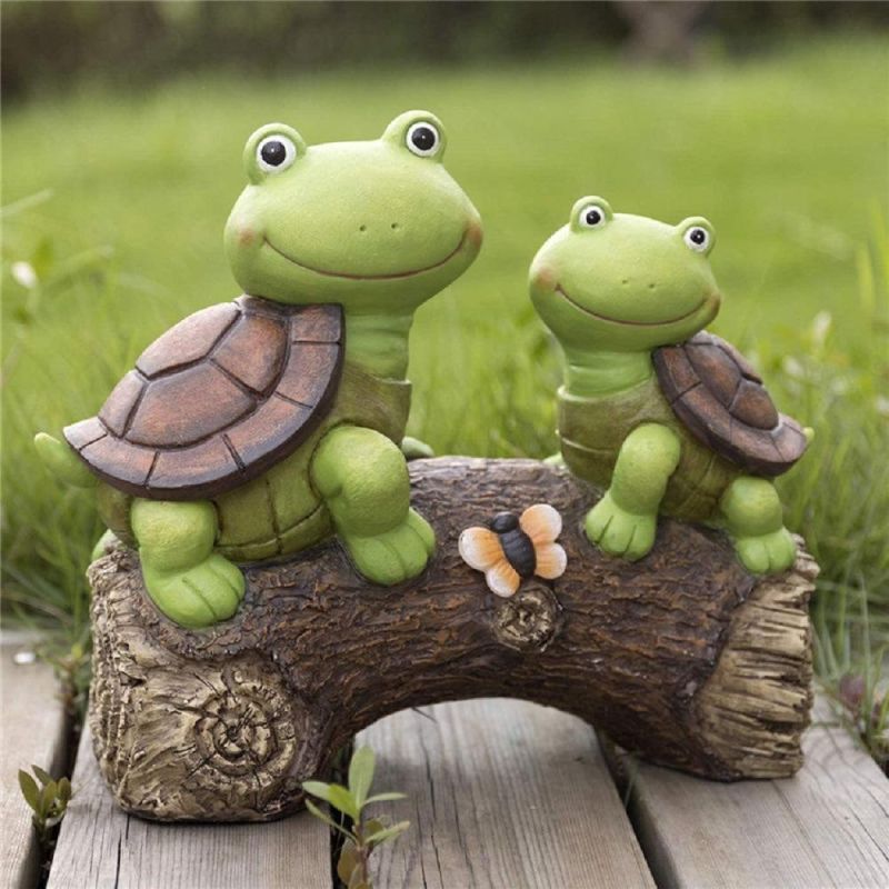 Cute Frog Face Turtles Animal Sculpture with Solar LED Lights Garden Statue Figurine for Indoor Outdoor Decorations, Patio Yard Lawn Ornaments Wyz17908