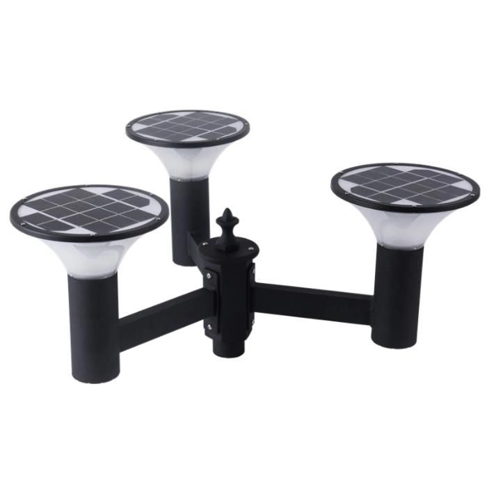 Outdoor Integrated Three-Headed 15W LED Solar Garden Light with Pole