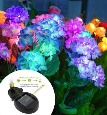 Outdoor IP65 Waterproof Hydrangea Flower Solar Powered Garden Stake Lights for Landscape Decorative