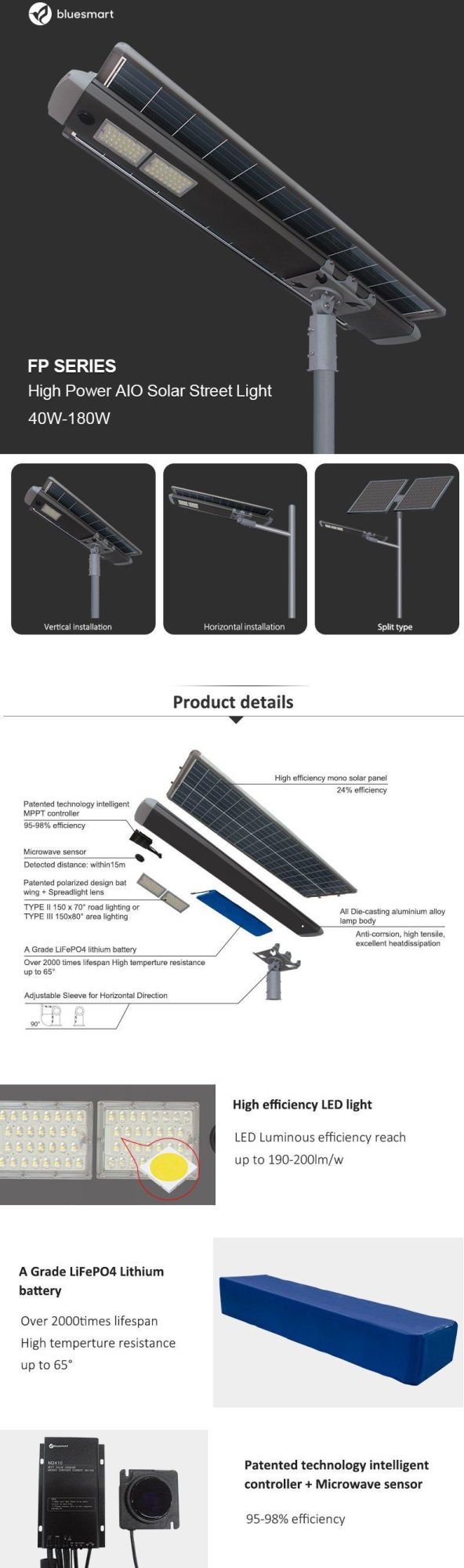 Solar Street Lights All in One Integral High Power LED Solar Street Light LED Light with LiFePO4 Batery