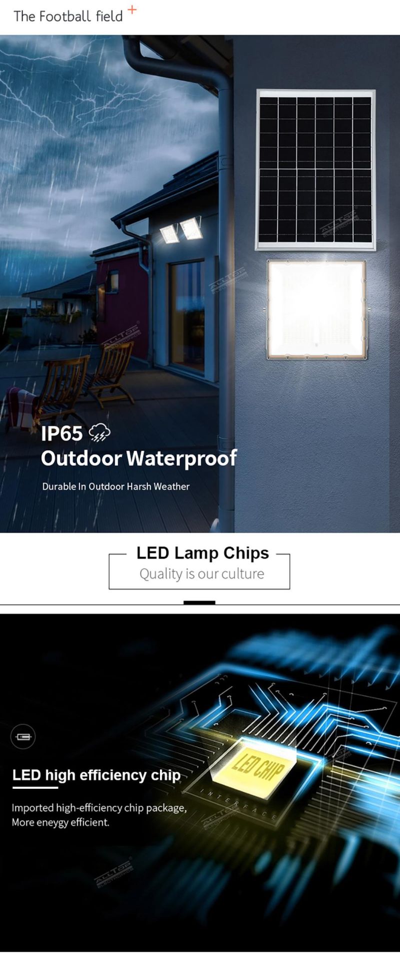 Alltop New Arrival SMD Waterproof 150W 250W Parking Apron Stadium Outdoor LED Solar Flood Lamp