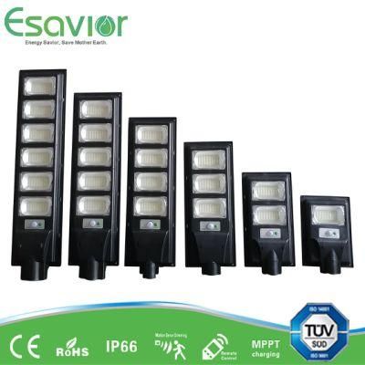 30W-180W All in One Integrated Motion Sensor Solar LED Street Light 28, 800 Lumen for Residential, Landscape, Road, Hotel, Garden