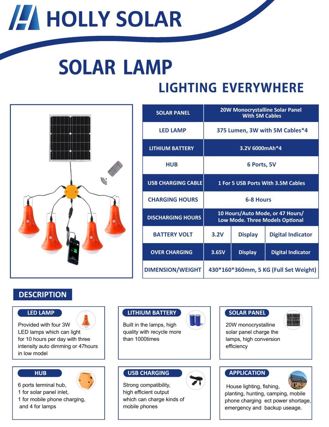 Solar Home Lamp Light 4 Pieces Lightbulb with LED Display Remaining Working Hours