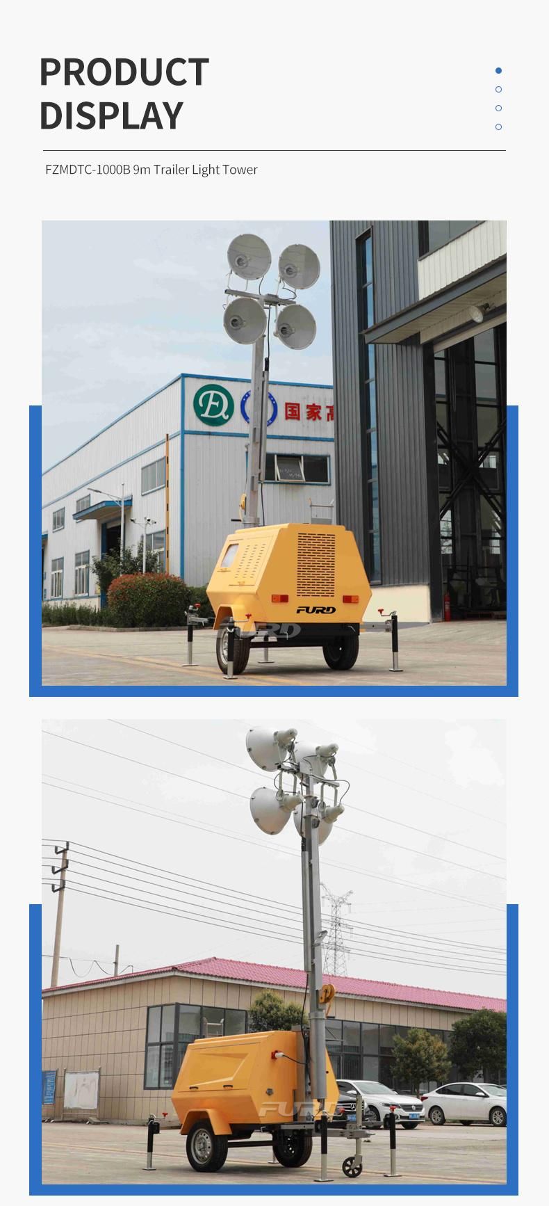 Trailer Type Outdoor Generator Light Tower with Regular Metal Halide Lights Fzmt-1000b