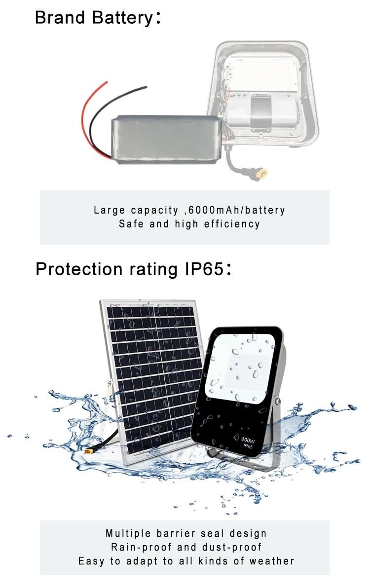 Rechargeable Cold White Sensor Outdoor Lighting LED 50W 100W 200W 300W Solar Panel Flood Lights