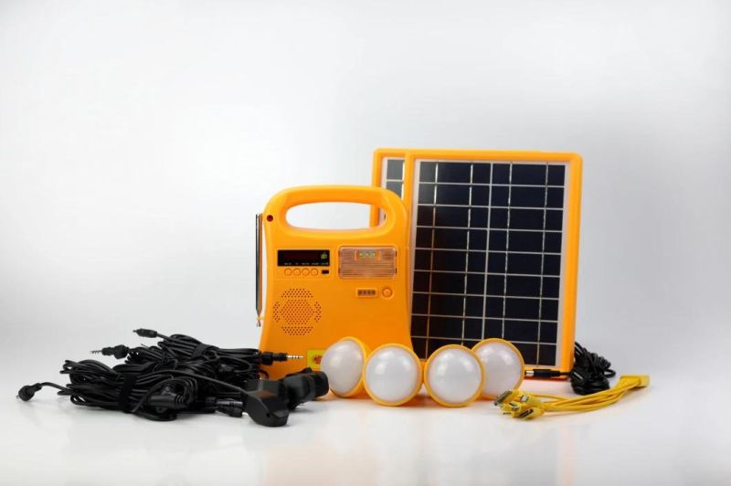 10W Mini off Grid Solar Lighting Home Use System Lighting Kit Solar Generator with FM Radio/MP3/Torch Light/Reading Light for Children Study and House Lighting