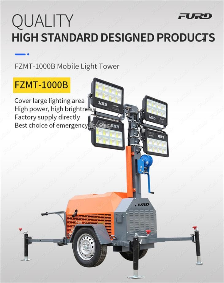 Gasoline Generator 7m Trailer Mobile Lighting LED Portable Light Tower