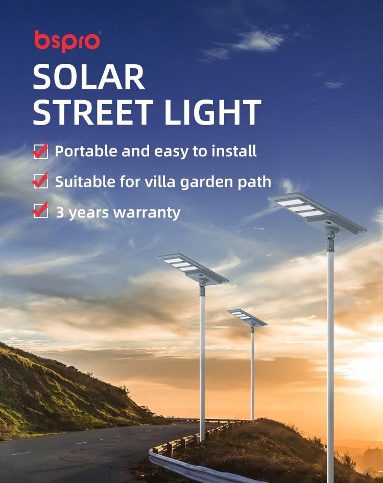 Bspro IP65 Outdoor Waterproof Solar Light Aluminum Integrated All in One LED Solar Street Light