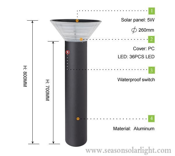 High Power LED Lighting 5W Solar Bollard Light Outdoor Garden Lighting Solar Lawn Light with LED