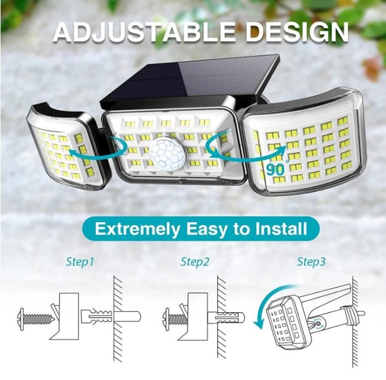 Solar Wall Light Outdoor 188LED Human Body Sensing 270degree Beam Angle Garage Wall Light