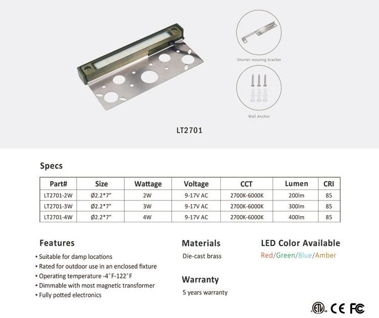 Lt2701 7inch 4W 2700K-6000K Solid Brass IP65 Waterproof LED Hardscape Paver Light for Outdoor Garden Step Lights