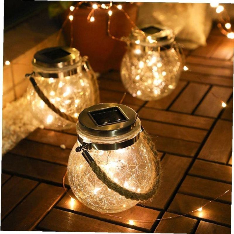 Outdoors Party Pendant Glass Jar Crack Solar Light Garden Hanging Solar Crack Light for Decoration Wish Waterproof Night Lights