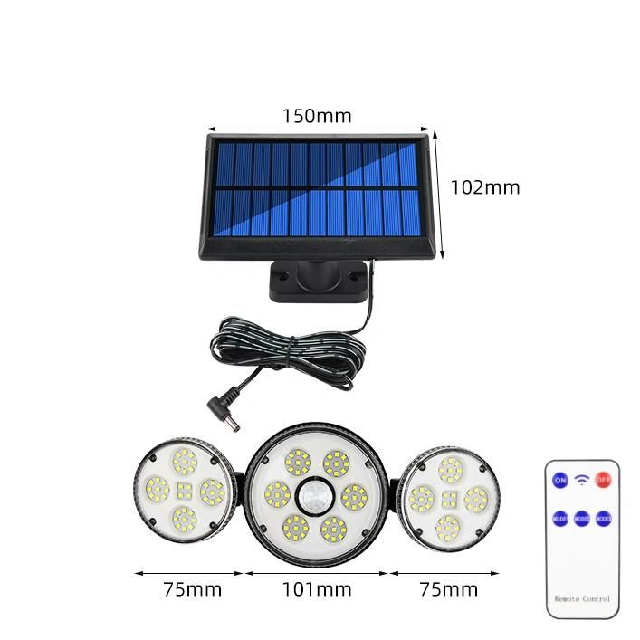 ABS IP65 Waterproof Outdoor Street Outdoor LED 3 Heads Split Solar Wall Light with Montion Sensor