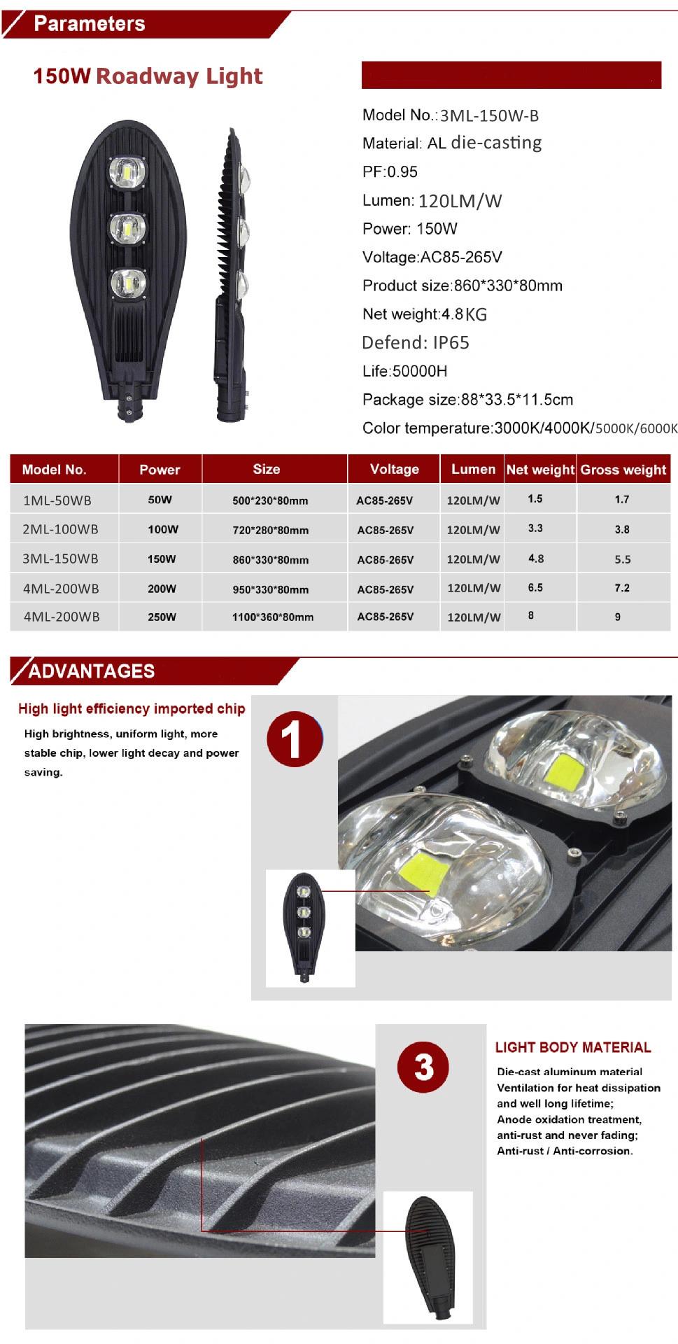 AC85-265V IP66 LED Roadway Light Die-Casting Aluminum 200W X4COB LED Street Light