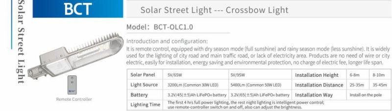 Solar Street Light Crossbow Light 30W with 5years Warranty