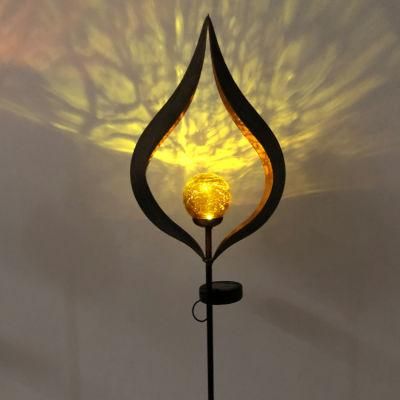 Solar Iron Art Metal Cracked Glass Bulb Ball LED Outdoor Stake Torch Garden Lawn Decoration Lamp