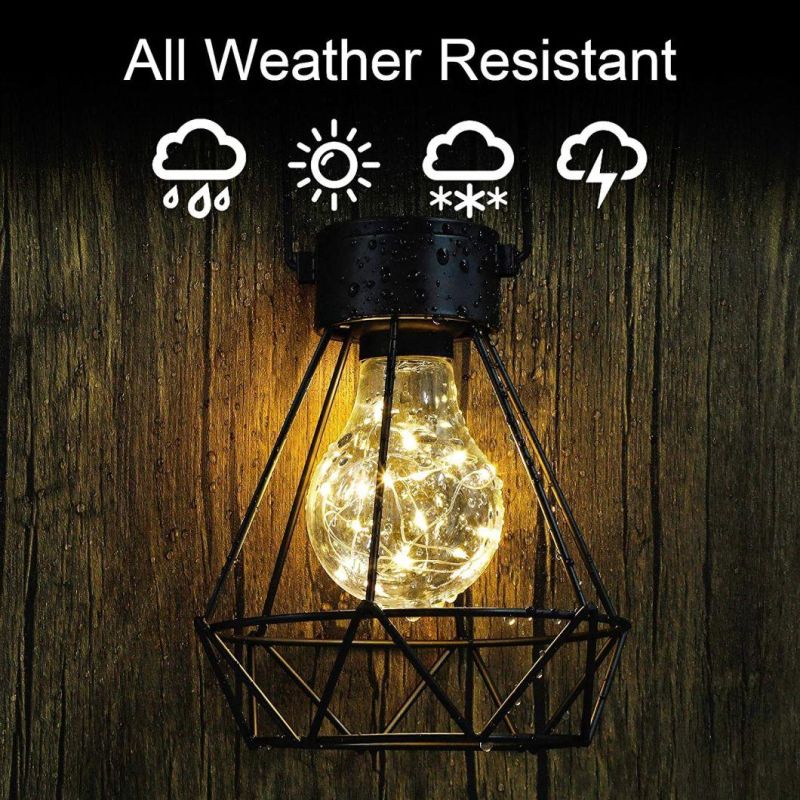 Magic 2 Pack Hanging Solar Lights, Outdoor Solar Powered Tabletop Lanterns with 15 LED Copper Lights bulb, Waterproof Solar Lantern with Handle for Yard, Lawn