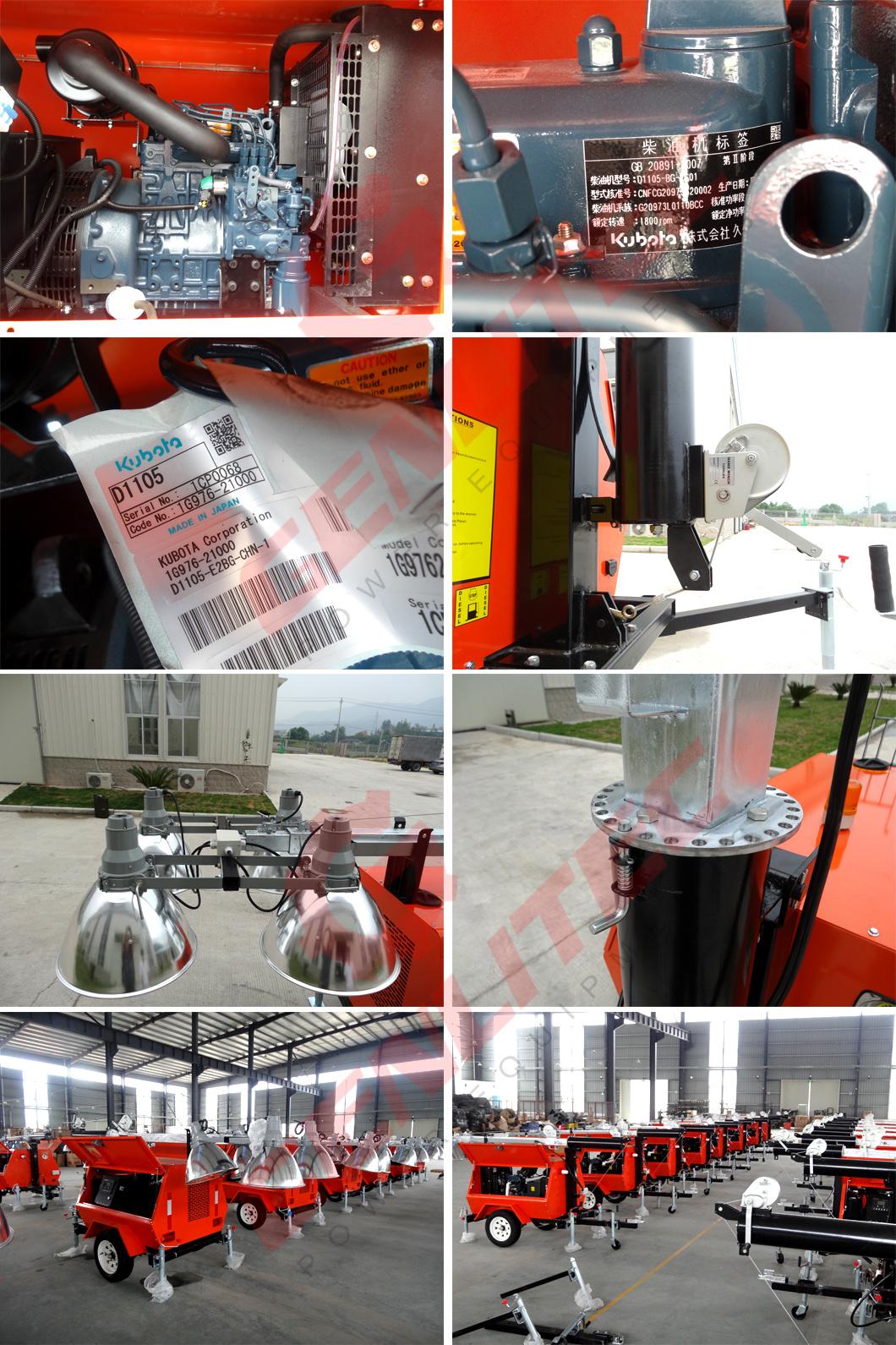 6kw~10kw Kubota/Perkins/Yangdong Engine Powered Mobile Light Tower Generator