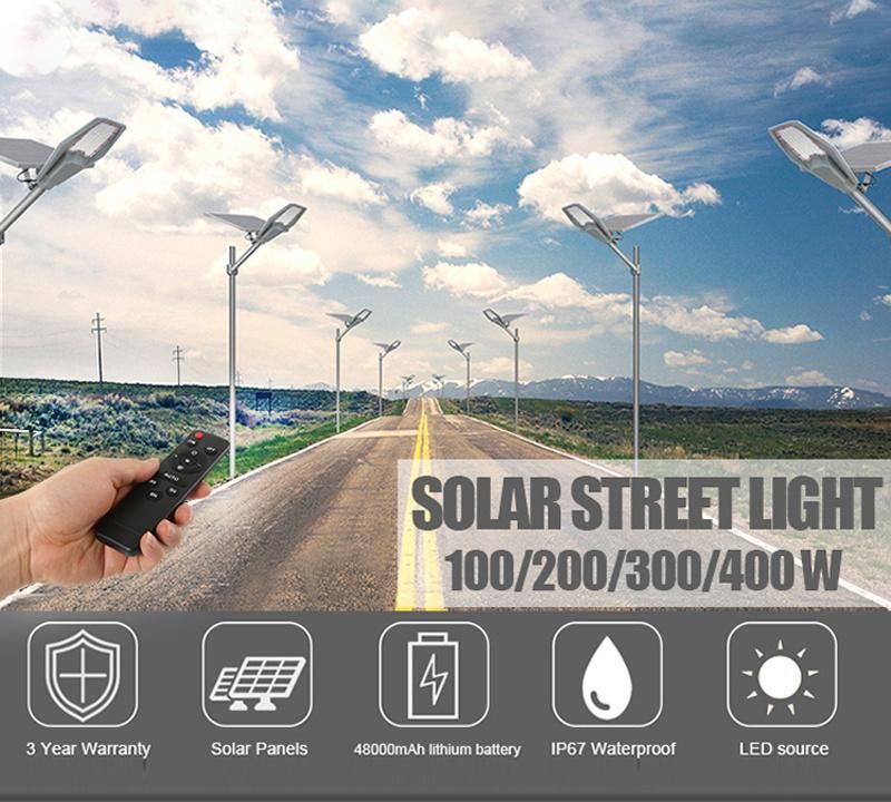 100W 200W 300W 400W Outdoor Solar Street Lamp Aluminum Remote Control Waterproof Solar Powered LED Street Light