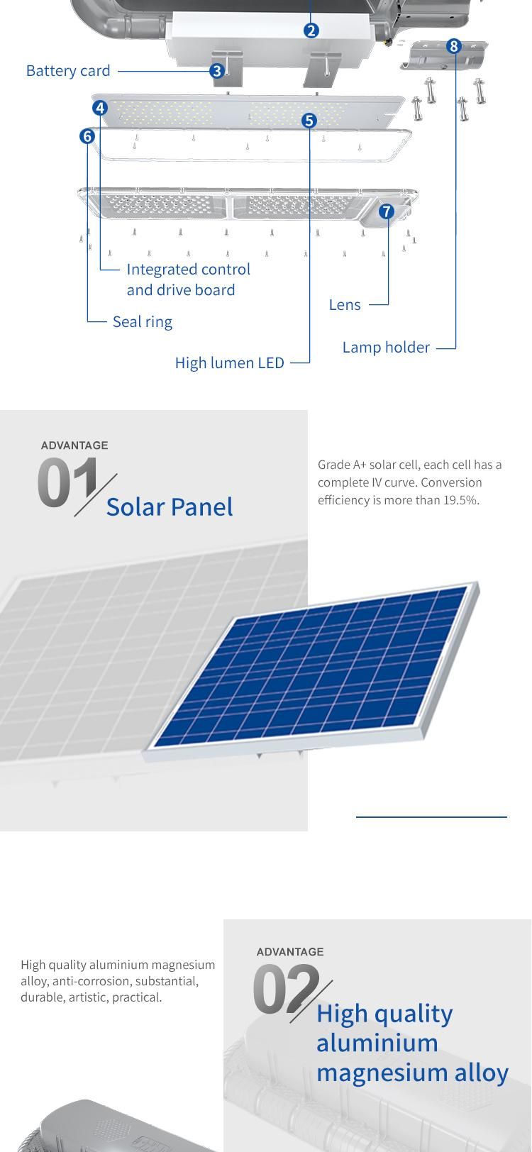 180W Solar Panels and 200ah LiFePO4 Battery 13600lm 120W LED Solar Street Light